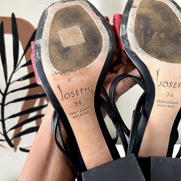 Joseph Heels Red Black‎ Leather Knotted Two-Tone Block Heel Sandals Size 36 - Picture 8 of 8